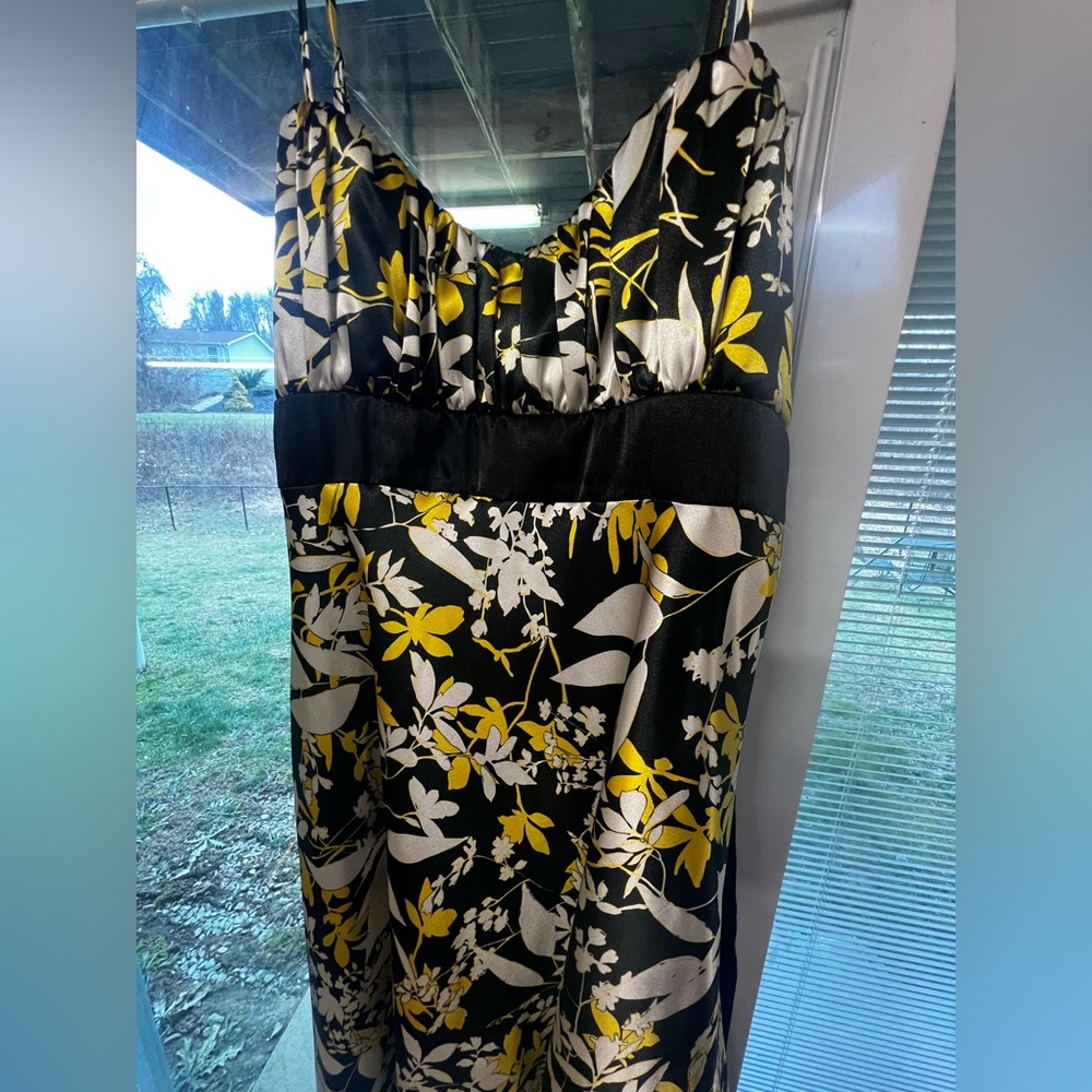 Black, Gold, and White Satin Cocktail Dress